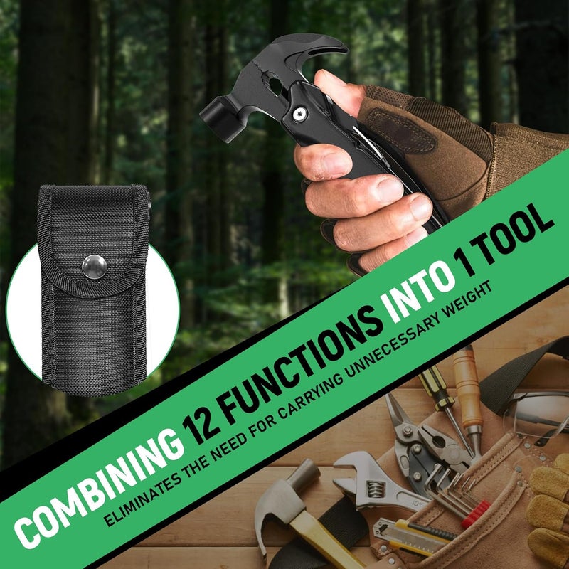 DETDLIB12-in-1 Multitool Hammer, Birthday Gifts for Men, Essential for Camping, Hiking, Cool Gadget Valentines Day Gifts for Him, Men, Husband, Dad, Father, Mechanic, Women, Black - Image 5